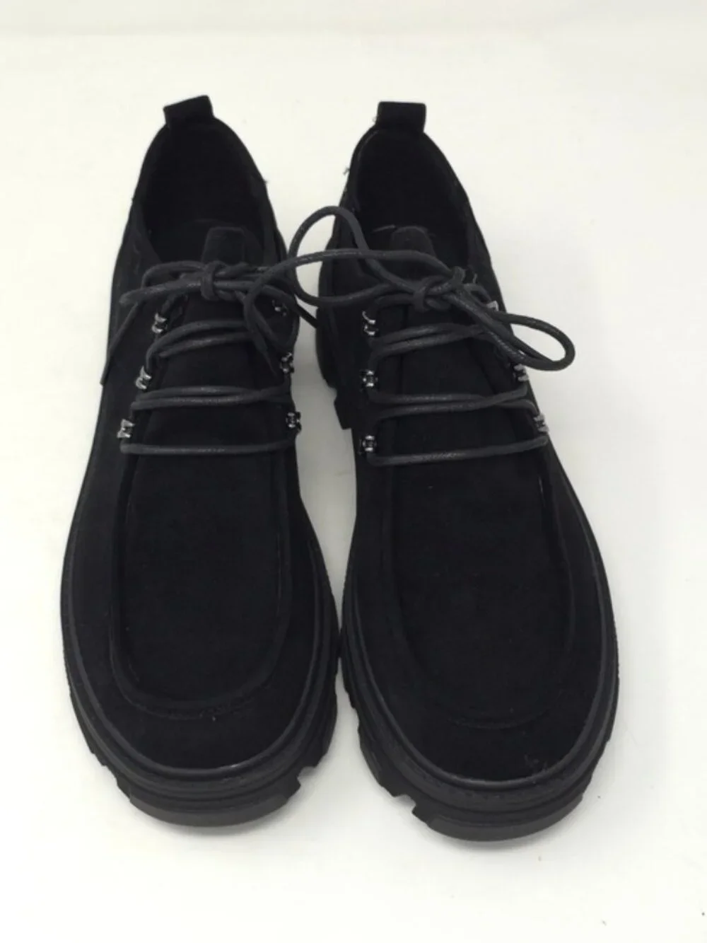 Black Faux Suede Chunky Platform Oxford Casual Lace Up Lug Sole